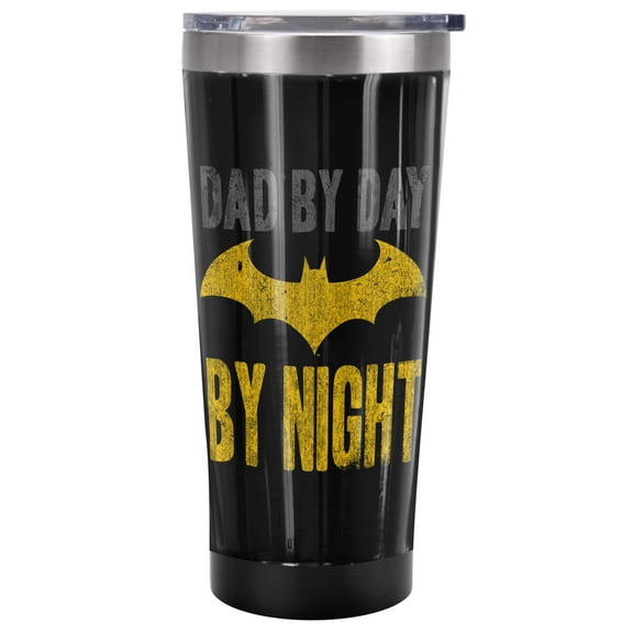 Batman Official Dad By Day Batman By Night 20 oz Travel Tumbler, Stainless Steel, Vacuum Insulated with Leak Resistant Slide-Lock Lid