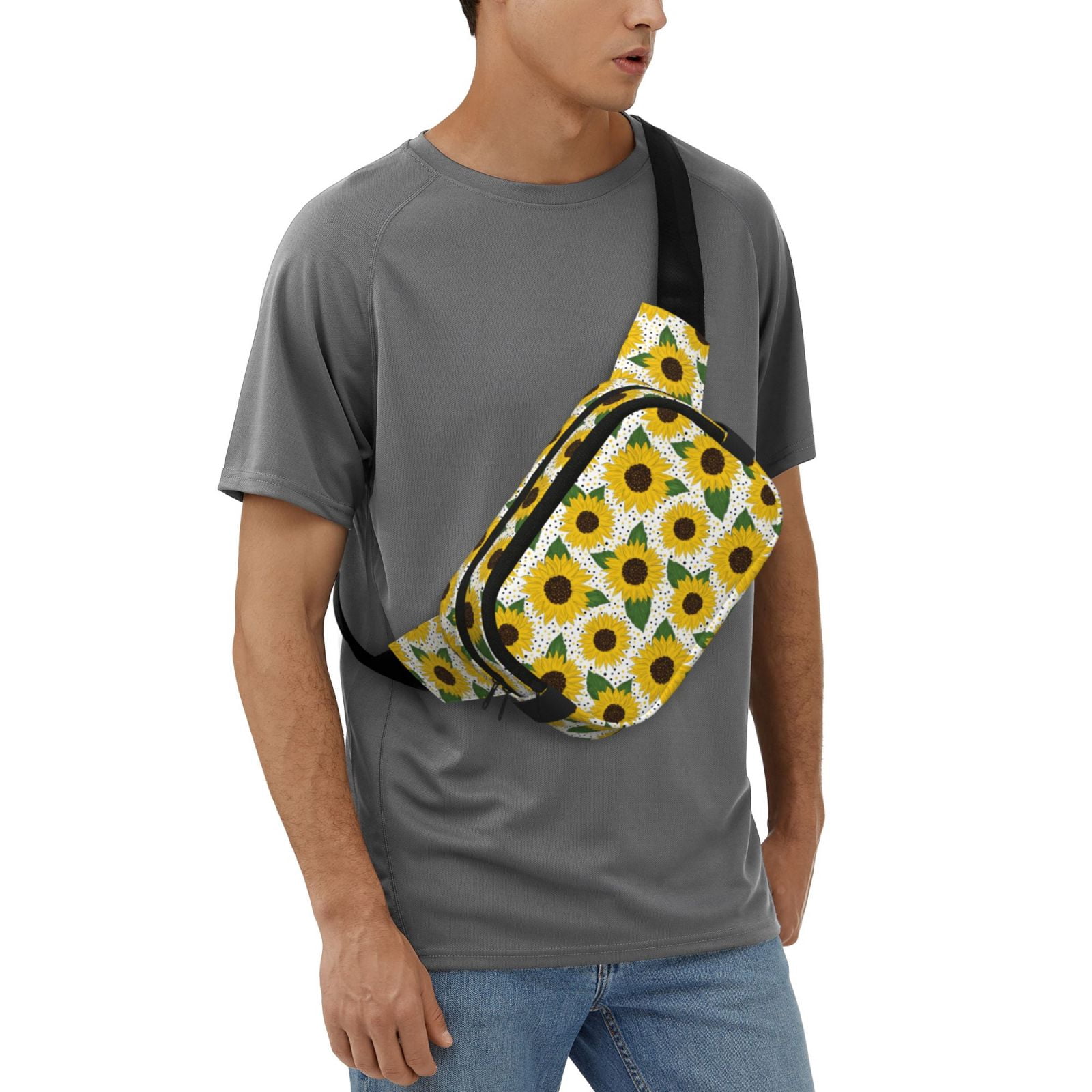 Hirioo Sunflowers for Double Layer Waist Bag Adjustable Fanny Pack For Travel Running Hiking