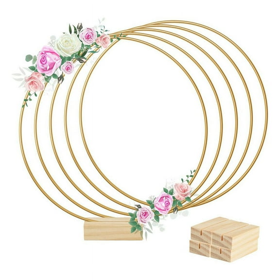 5 Pieces 8 Inch Metal Floral Ring Centerpiece Strips 5 Wooden Stands for Table Decoration DIY wooden