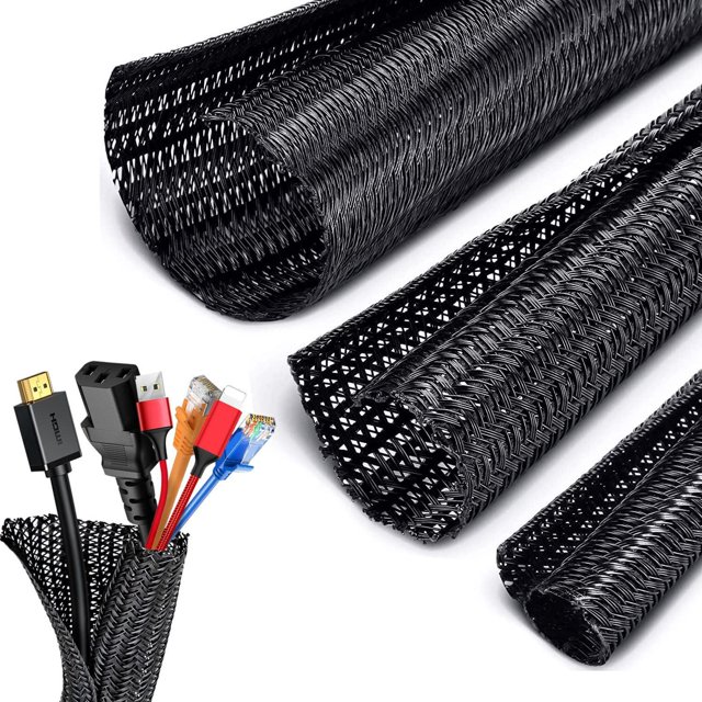 Computer Cable Sleeving 3 Meter Φ12-20mm Flexible Adjustable, Cable Tidy Pet Braided Slotted Storage Cable Management, Cable Cover Protection for Automotive/TV/Computer Cables