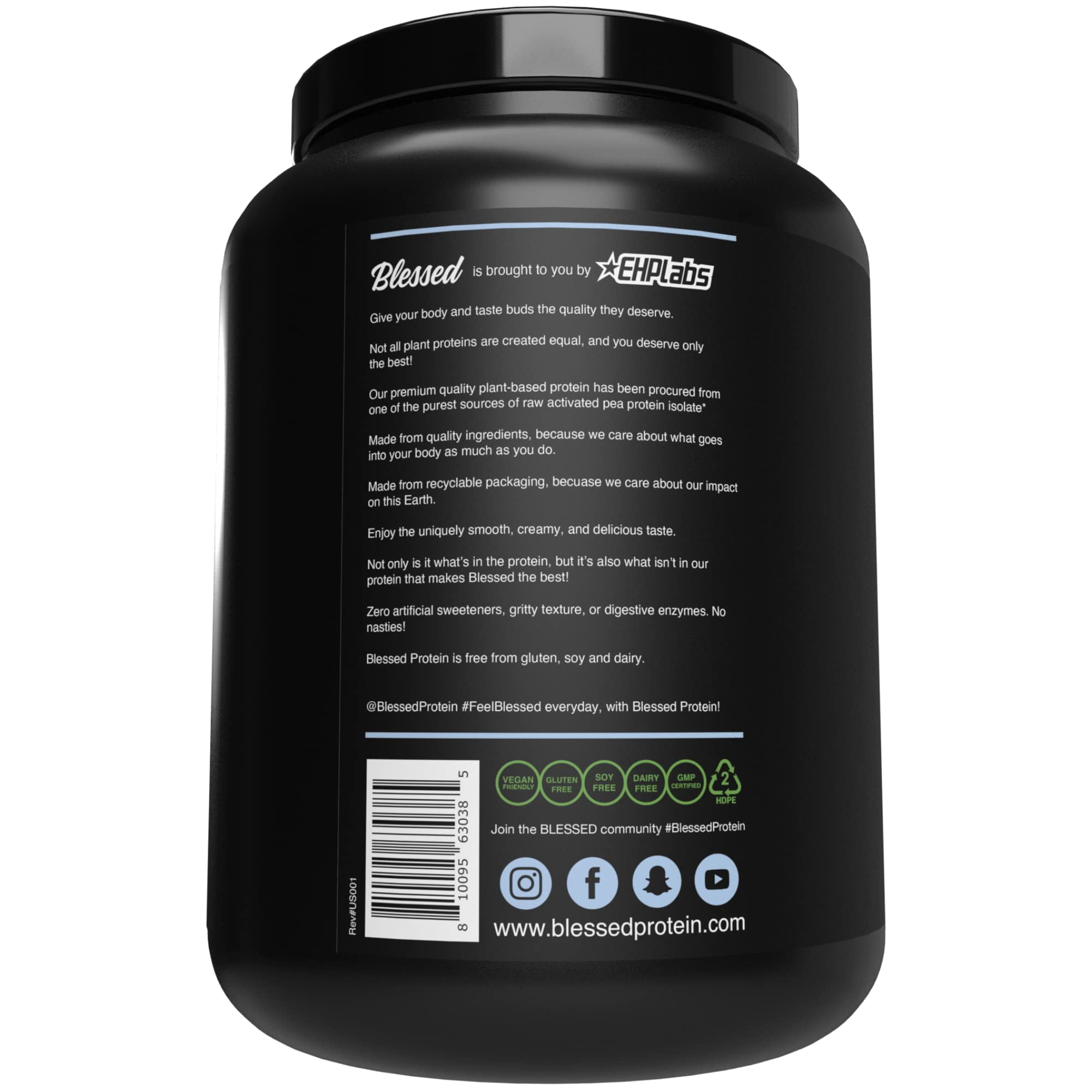 Blessed Vegan Protein Powder - Plant Based Protein Powder Meal Replacement Protein Shake, 23g of Pea Protein Powder, Dairy Free, Gluten Free, Soy Free, No Sugar Added, 30 Servings (Cookies & Cream)