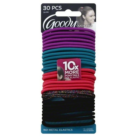 - Goody Ouchless No Metal Gentle Elastics, Assorted Colors, 30 Ct