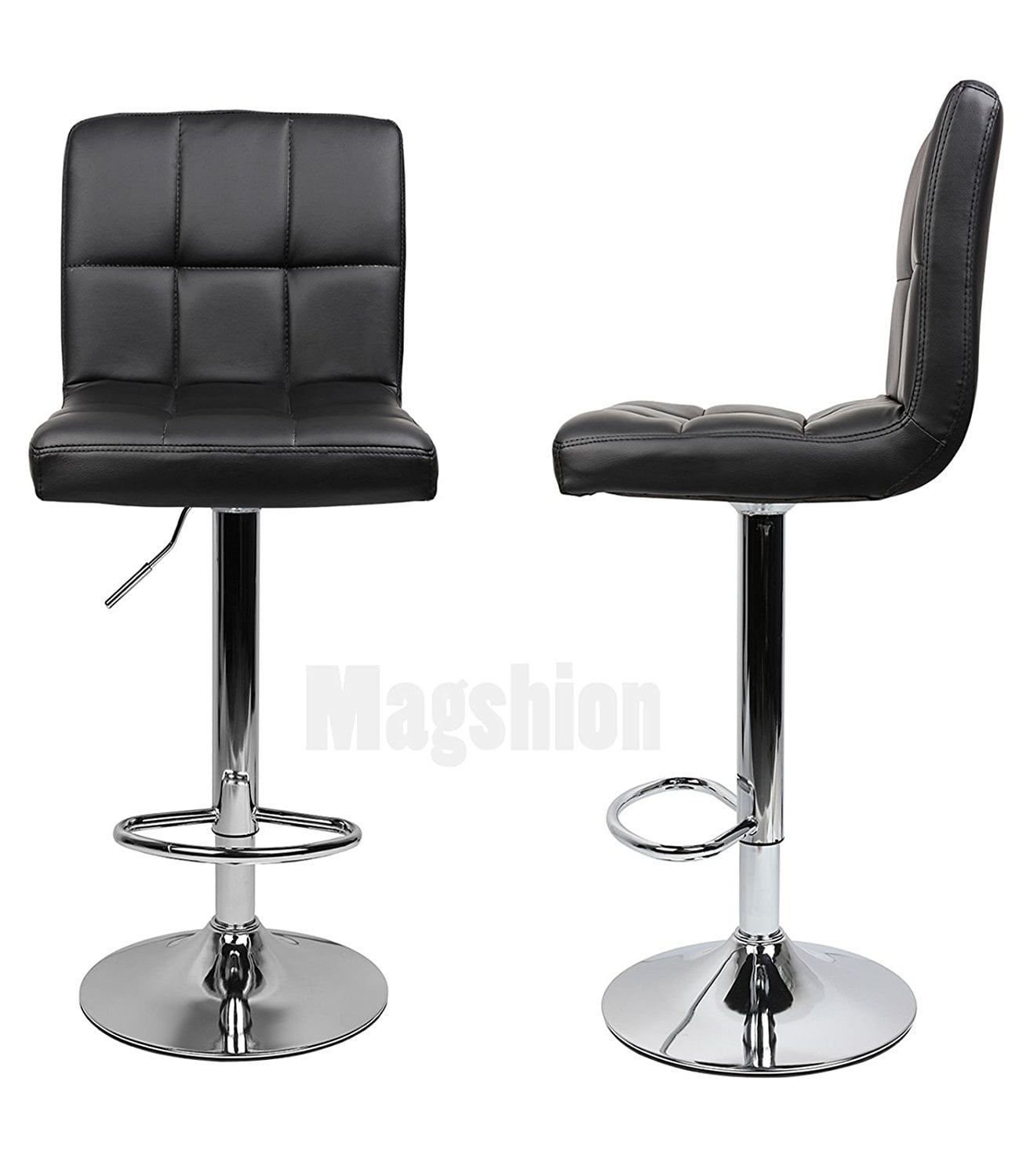 Faux Leather Bar Stools Adjustable 360 Degree Swivel Backrest Footrest Barstool Set Of 2 Black