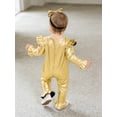thumbnail image 7 of Hansber Toddler Baby Girls Shiny Coveralls Metallic Bodysuit Long Sleeve Ruffle Jumpsuit with Headband Gold 6-12M, 7 of 7