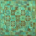 thumbnail image 1 of Ahgly Company Machine Washable Indoor Square Southwestern Turquoise Blue Country Area Rugs, 5' Square, 1 of 4
