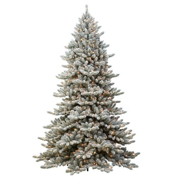 NEW! Puleo Intl. 7.5' ROYAL MAJESTIC Fraser Fir Flocked Green Tree with MEMORY TIPS and SURE-LIT POLE with 600 UL-Listed PRE-ATTACHED Lights