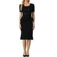 thumbnail image 2 of Allegra K Women's Sheath Wear-to-Work Dresses Round Neck Button Front Business Pencil Peplum Dress, 2 of 5