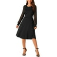 thumbnail image 2 of INSPIRE CHIC Women's Long Sleeve Dresses Round Neck Elegant Cocktail Party Work Knee Length Dress L Black, 2 of 5