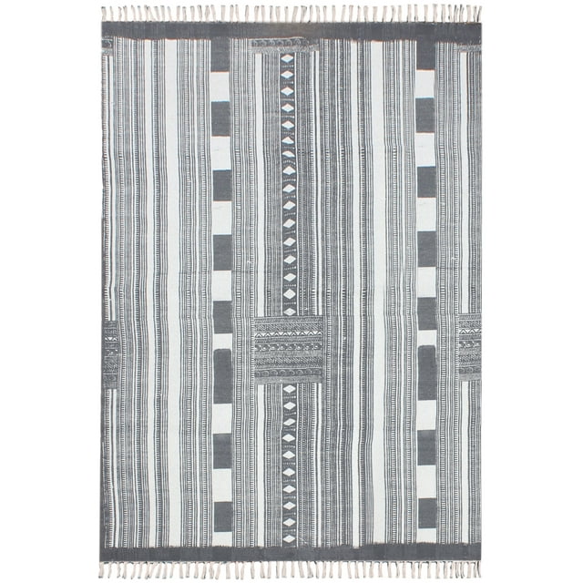 Casavani Tapis Géométrique en Coton Fait à la Main, Gris 8x8 Pi