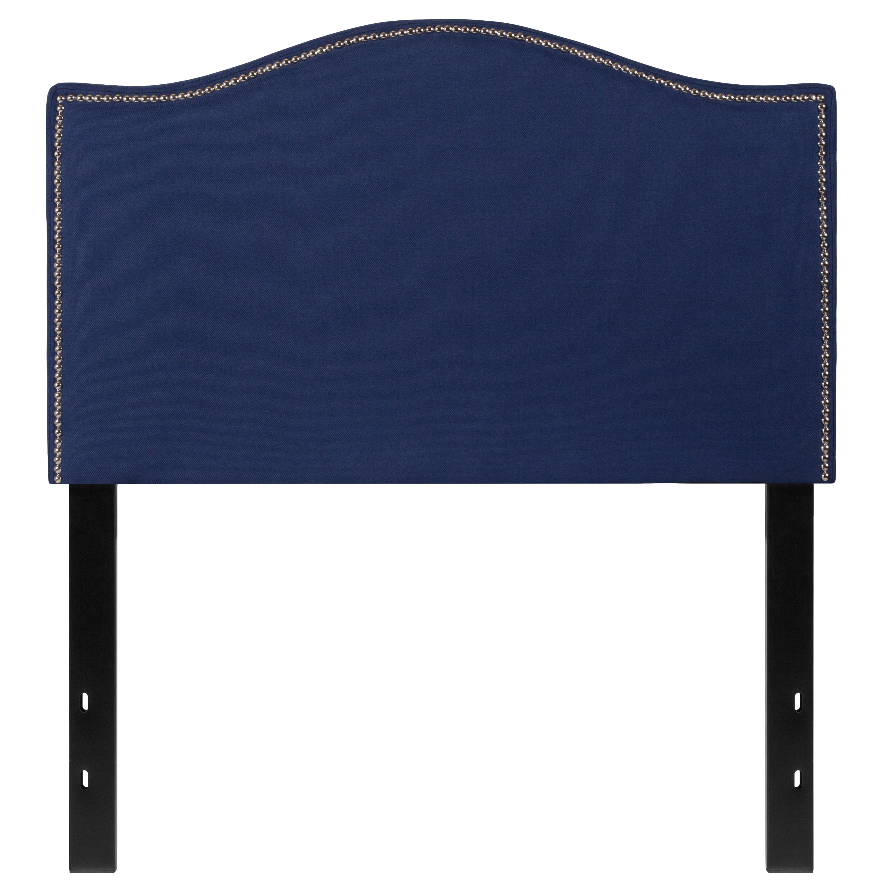 Emma + Oliver Upholstered Twin Size Headboard with Nailtrim in Navy Fabric