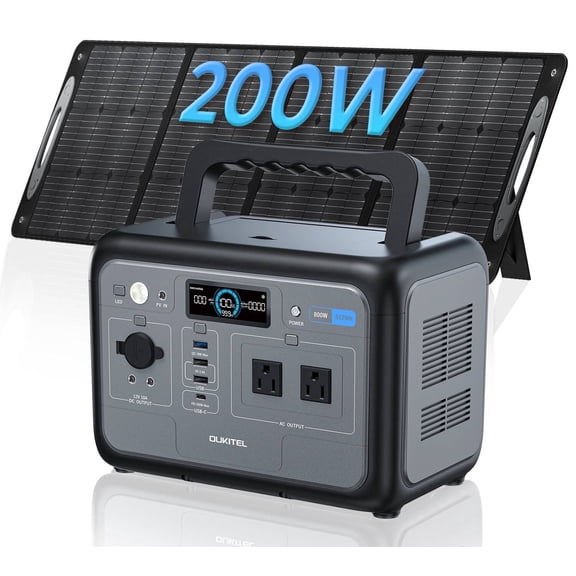 OUKITEL FFPOWER Solar Generator 512Wh, Portable Power Station  200W Solar Panel, LiFePO4 , 500W Fast Charging,for Outdoor Camping, RV, Emergency