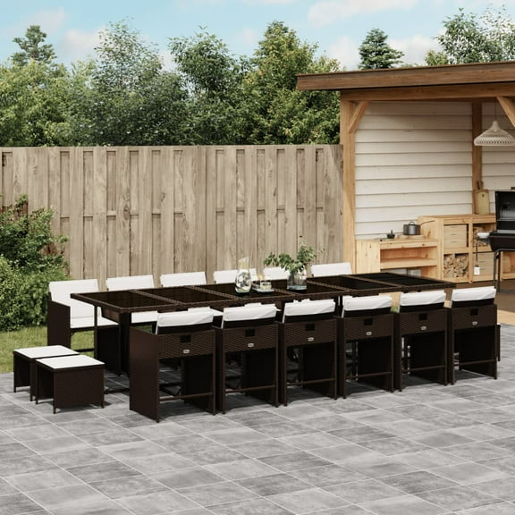vidaXL 17 Piece Patio Dining Set with Cushions Brown Poly Rattan