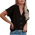 thumbnail image 2 of Frostluinai Waffle Knit Shirts for Women V Neck Button Down Tshirts Rolled Short Sleeve Tops Solid Color Casual Dressy Blouses Oversized Shirts, 2 of 8
