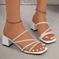 thumbnail image 5 of hoksml Women Multi Rhinestone Strap Block Heel Square Toe Slide Sandals Open Toe PU Slip On Summer Dress Shoes, 5 of 9