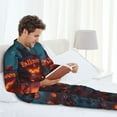thumbnail image 3 of Halloween Costumes Mens Pajamas Set, Halloween Pumpkin House Path Halloween Pajamas Button Down Long Sleeve Loungewear Halloween Sleepwear Pjs sets for Men, 3 of 7