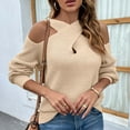 thumbnail image 3 of Vedolay Fall Tops for Women Fall Sweaters Round Neck Striped Cute Winter Pullover Sweaters,Khaki M, 3 of 5
