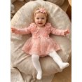 thumbnail image 5 of Cenuakty Baby Girl 2 Piece Outfit Adorable Flower Decor Long Sleeve Square Neck Tulle Romper Dress and Headband Set, 5 of 9