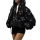 thumbnail image 1 of Sudadera con Capucha y Estampado de Estrellas con Cremallera para Mujer, Sudaderas , Conjuntos de Moda de Otoño, Ropa de Pareja de Forro Y2K. Negro XXL, 1 of 8