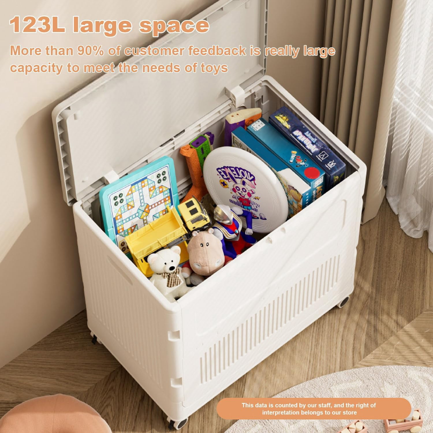 EastVita Foldable Laundry Hamper with Lid and Wheels, 123L Large Capacity Dirty Clothes Hampers Plastic Rolling Laundry Basket Household Storage Box