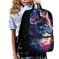 thumbnail image 3 of Binienty Galaxy Wolf Print School Backpack for Teens Elementary Middle School Students 17 Inch Large Capacity Bookbag with Customizable Straps Front Zipper Pocket Casual Daypack Gift, 3 of 6