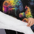 thumbnail image 3 of Oversized Wearable Blanket Hoodie,Colorful Controllers Games Black Pattern Sherpa Blanket Hoodie with Super Pockets,Super Warm Fuzzy Pullover for Women & Men, 3 of 6