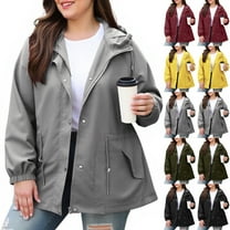 Plus Size Women's Waterproof Rain Jacket with Hood Lightweight Outdoors Raincoat Winter Coat And Windproof Solid Jackets For Outdoor Hiking Trips Hooded Raincoat Windbreaker Tops