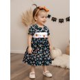 thumbnail image 4 of Toddler Baby Girl Halloween Outfit Pumpkin Embroidery Short Sleeve Doll Collar Floral Princess Dress 2 3 4 5 Years Kids A-Line Dresses, 4 of 10
