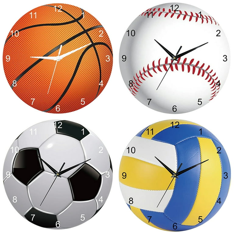 mynkyll Basketball Football Baseball Volleyball Creative Clock Wall Clock  Bedroom Living Room Decoration Clock Motion Mute Punching Wall Clock