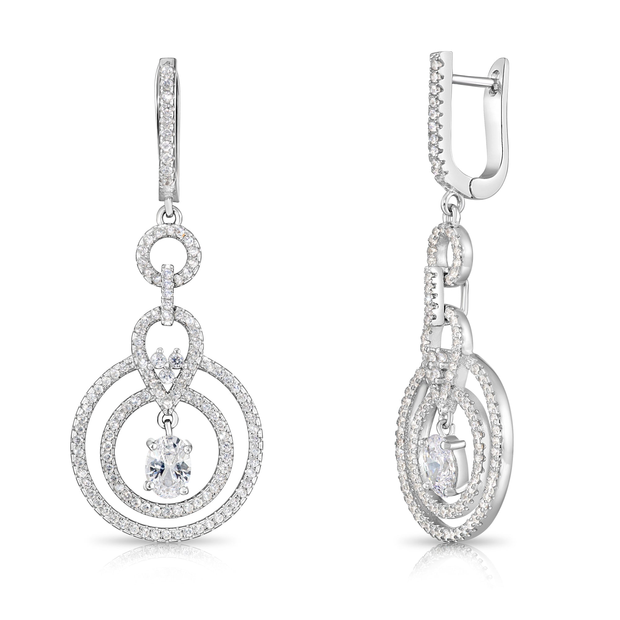 Tilo Jewelry .925 Sterling Silver Teardrop & Double Halo Dangling Earrings with Cubic Zirconia CZ Stones for Women & Unisex