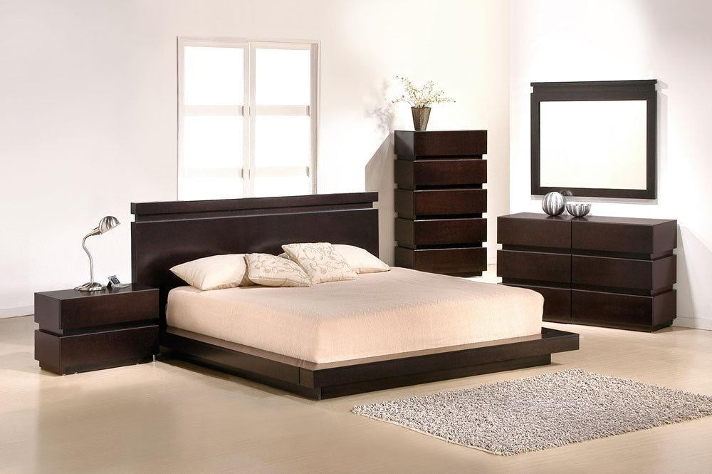 Modern Brown Lacquer Finish King Size Bedroom Set 3Pcs ...