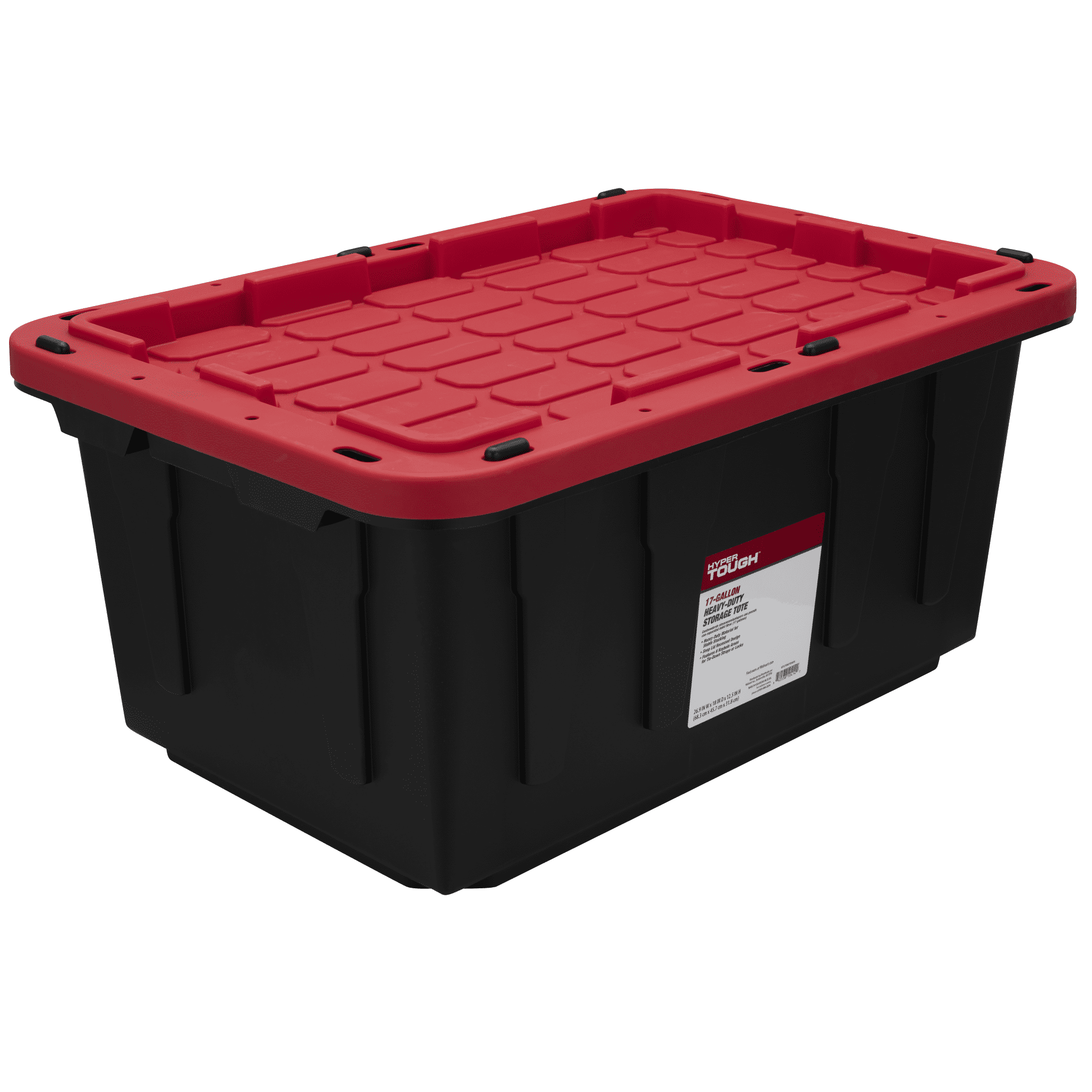 Hyper Tough 17 Gallon Snap Lid Plastic Storage Bin Container, Black with Red Lid