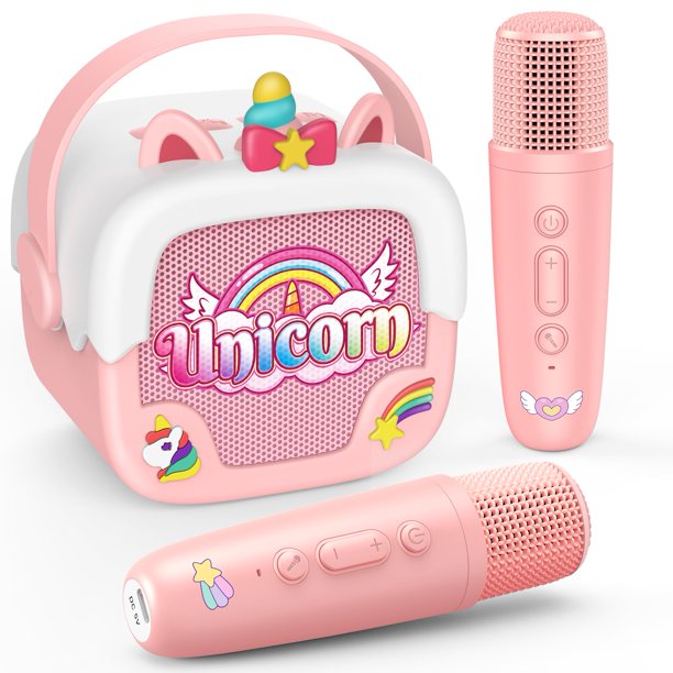 Máquina de karaoke Delighkidz Mini Unicorn con 2 micrófonos inalámbricos