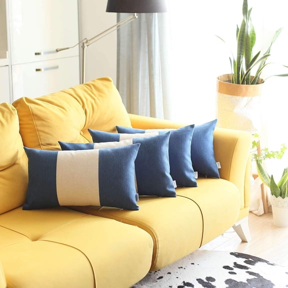 Bohemian Set of 4 Handmade Decorative Throw Pillow Solid Jacquard 12" x 20" Blue & Ivory Lumbar for Couch, Bedding