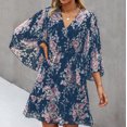 thumbnail image 3 of Robes Décontractées Aujourd'hui en Promotion! Aqestyerly Robe Décontractée à Manches Longues Imprimé Floral Col en V pour Femmes, 3 of 5