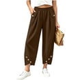 thumbnail image 4 of VBVC Women's Cropped Pleated Capri Pants , Side Button Detail Lounge Trousers For Women , Ladies' High Waisted Pants with Pockets, S-2XL, 4 of 6