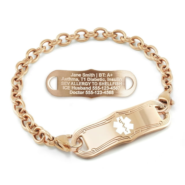 MedicEngraved Rose Gold Stainless Steel Custom Medical Alert Bracelet - 5mm Oval Link