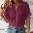 thumbnail image 5 of Mittory Linen Cotton Womens V Neck Collared Short Sleeve Shirts Button Down Blouse Tops, 5 of 8