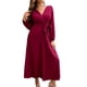 thumbnail image 1 of Sunloudy Vestido casual para mujer, cuello en V, manga larga, color sólido, cintura alta, plisado, vestidos largos con cinturón Sunloudy S M L XL, 1 of 8