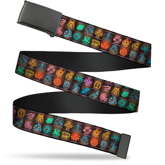 Adjustable Belt, Clamp Buckle, Cut-to-Fit, Baldurs Gate III Spells Icon Mini Blocks Multi Color