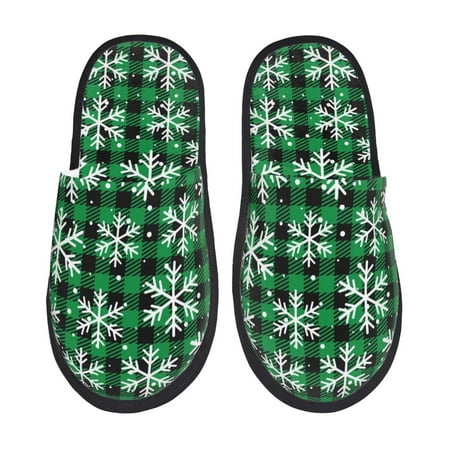 

Noikeo Christmas Pattern At Buffalo Plaid Pattern Cozy Slippers Indoor for Women and Mens Fuzzy House Shoes Soft Plush Warm Slip-on Slippers-Large