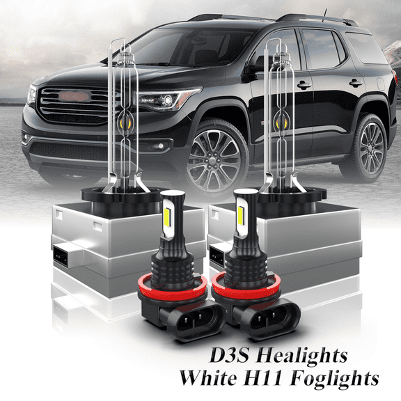 For GMC Acadia 2013-2018 White Front HID Headlight High-Low LED Fog Light Bulbs