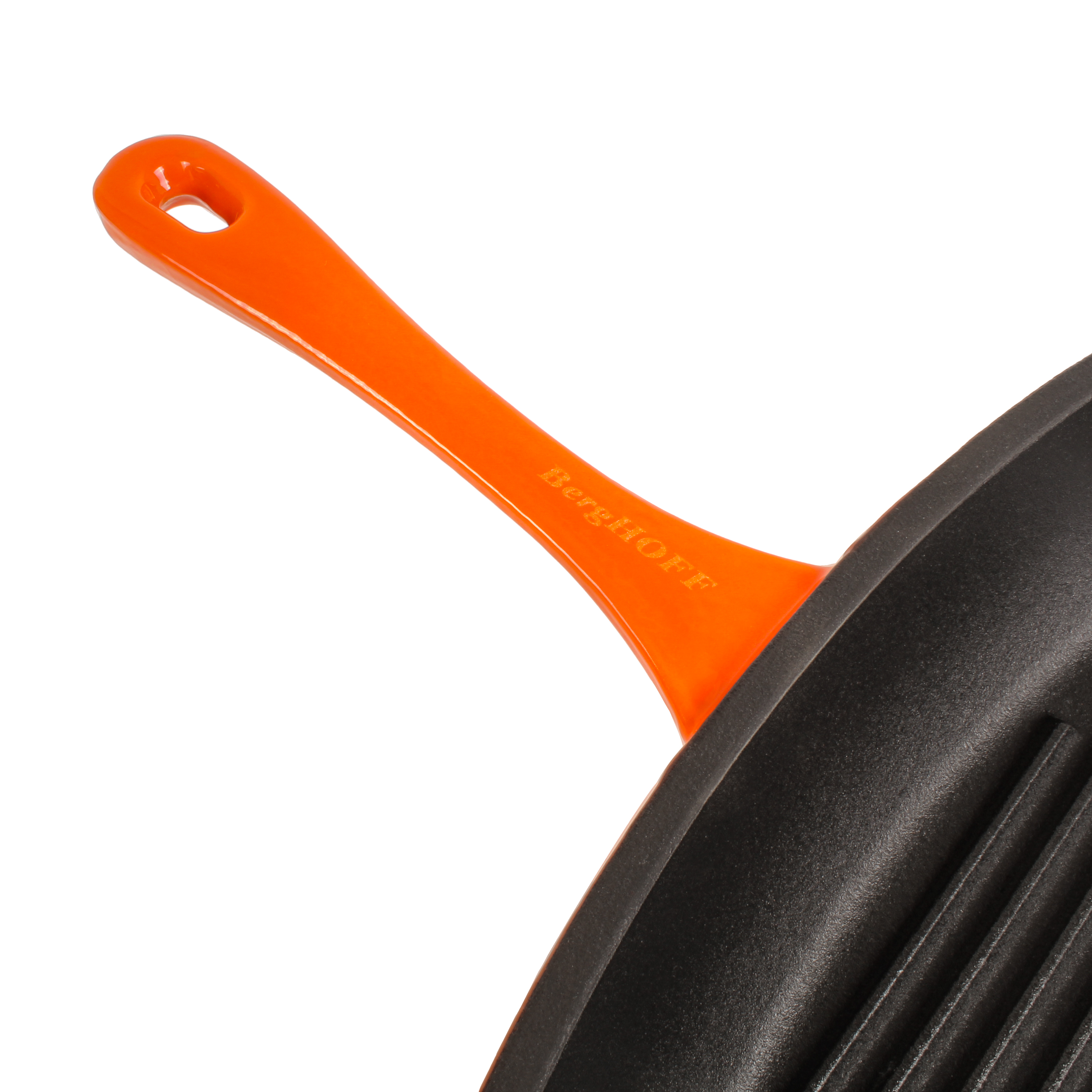 BergHOFF Neo 2pc Cast Iron 11" Grill Pan with Slotted Steak Press, Orange
