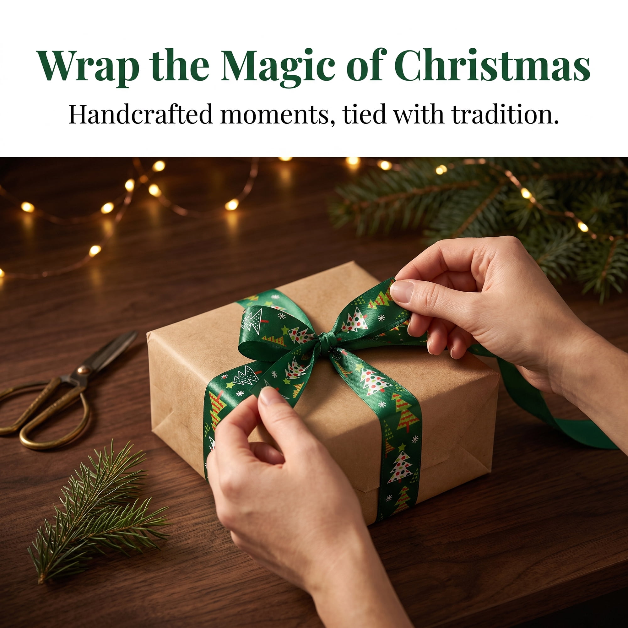 Unique Bargains Premium Fabric Ribbon for Gift Wrapping Green Tree Pattern 5.5 Yard