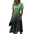 thumbnail image 3 of Laqbezok Ombre Gradient Midi Dress, Casual Short Sleeve Cross V-Neck A-Line Summer Dresses, Fashion High Waist Empire Waist Party Vacation Dress, 3 of 6
