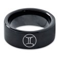 thumbnail image 2 of Tungsten Horoscope Gemini Band Ring 9mm Men Women Comfort Fit Black Flat Cut Brushed Polished Size 8, 2 of 4