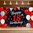 thumbnail image 6 of Black Background Happy 18th Birthday Banner with Red White Balloons Star Elements Party Decoration Backdrop Photography Props Birthday Party Supplies Decorations, 6 of 7
