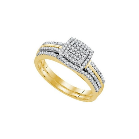 - 10K Yellow Gold 0.33ctw Shiny Pave Diamond Fashion Halo Square Bridal Set Ring