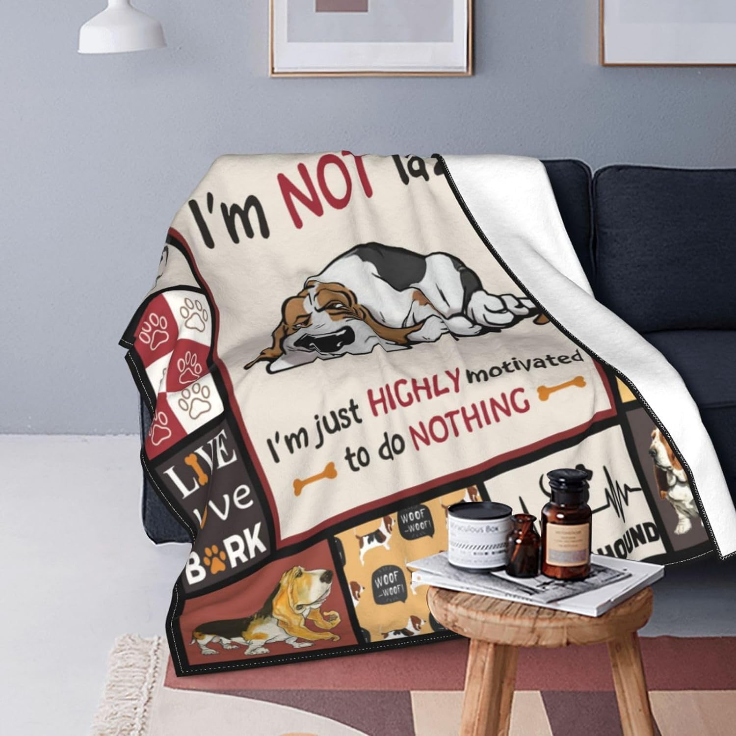 Basset Hound Blanket Dog Decor Throw Blanket Super Warm Soft Plush Lightweight Fleece Flannel Cute Basset Hound Stuff Blanket Gifts for Girls Baby Kids Women Boys for Winter Couch Bedding 40"X50"