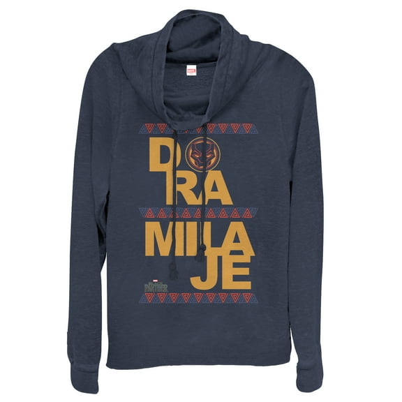 Junior's Marvel Black Panther 2018 Dora Milaje Text  Cowl Neck Sweatshirt Navy Blue X Large