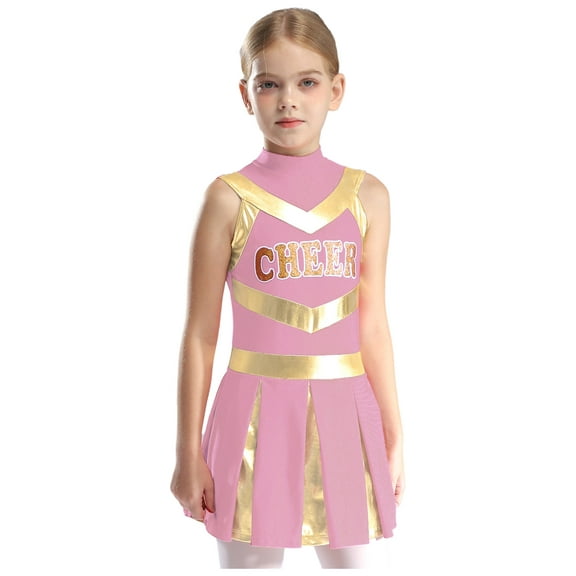 TSSOE Cheer Leader Costumes for Girls Sleeveless Cheer Letter Print Uniform Dance Dress for Party Clothes Pink 16